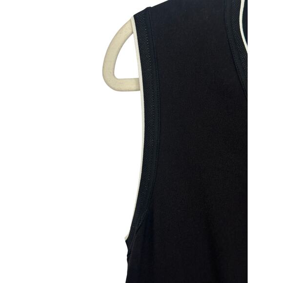 Vince Sleeveless Knit Midi Dress Black & White V-Neck Striped Mesh Hem Size 10 - Picture 5 of 12
